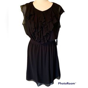 SOHO APPAREL Black Ruffle Front Dress Size 12 *NEW*